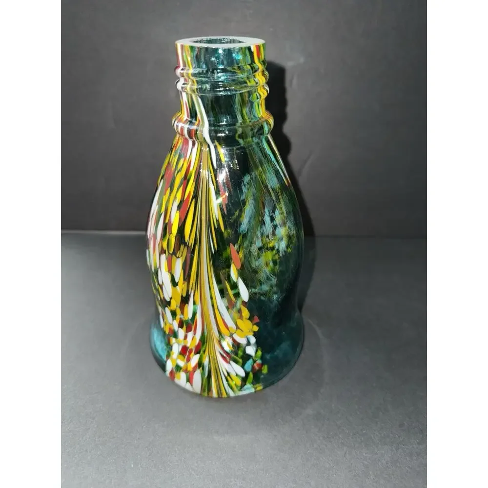 Handblown Art Glass Vessel Bird Feeder Handcrafted Bottle Vase